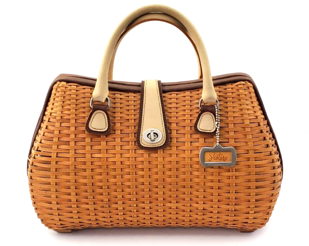 Longaberger Sisters Used Wicker/Leather Basket Structured Satchel Bag Rattan